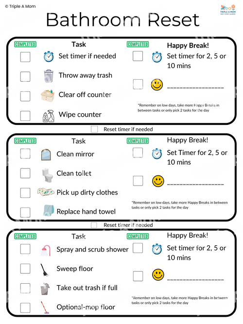 Bathroom Reset Checklist, a step-by-step visual cleaning checklist