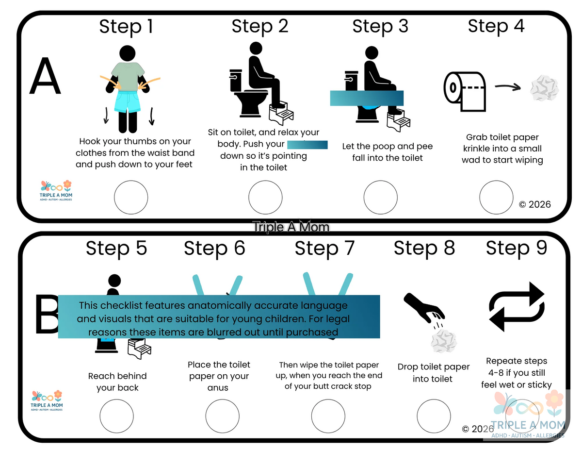 Potty Checklist for boys with picture steps