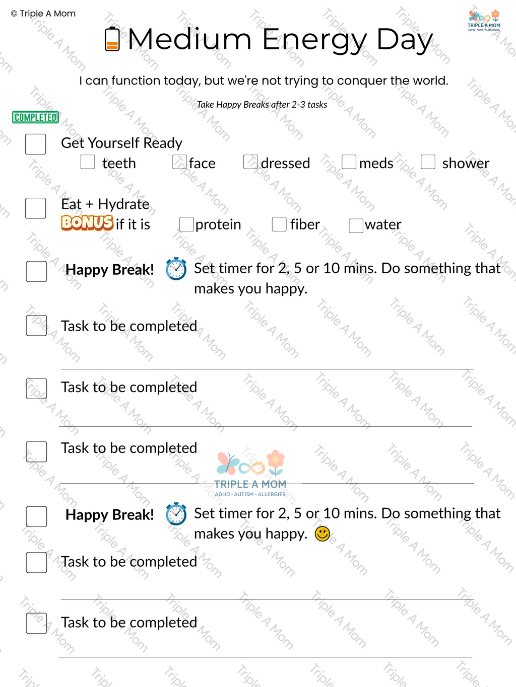 Busy Brain Kit printable task and energy planning pages (preview 4 of 5)