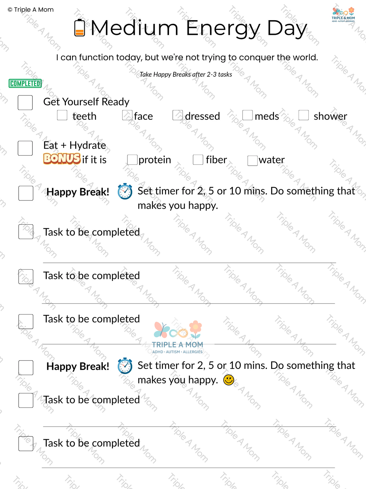 Busy Brain Kit printable task and energy planning pages (preview 4 of 5)