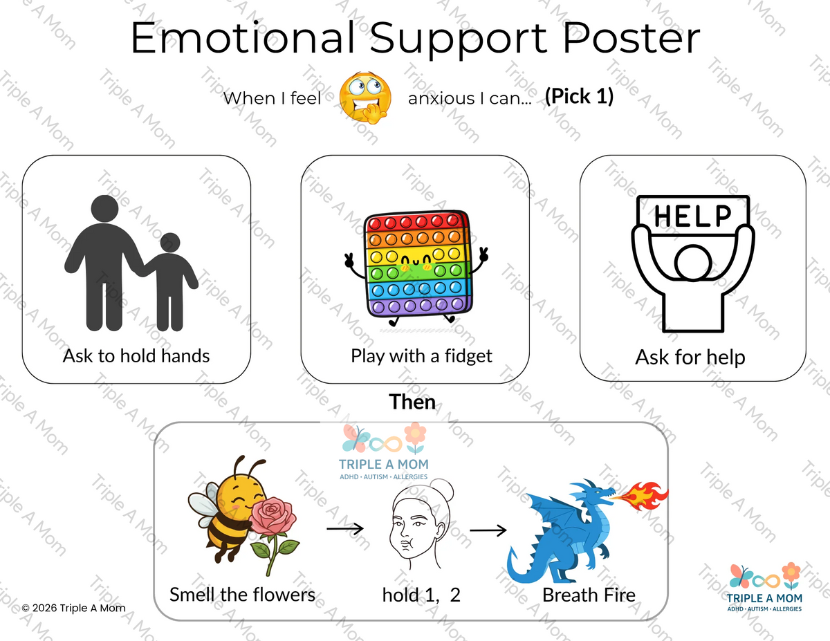 Emotional Support poster with strategies for anxious feelings