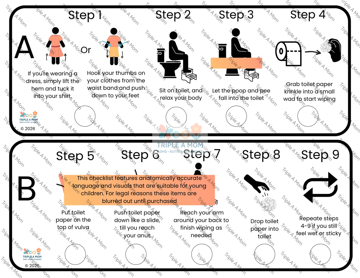 Potty Checklist for girls with picture steps