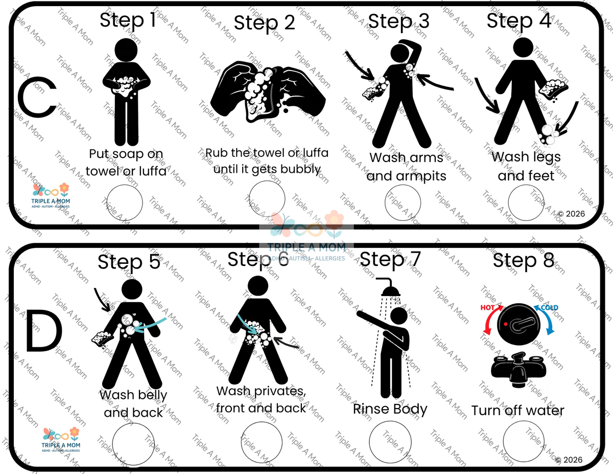 Shower Checklist with 16 picture steps