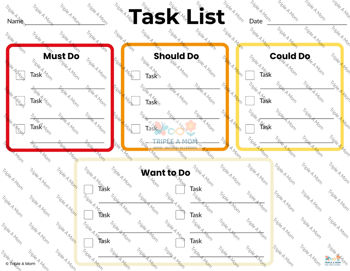 Task List sorting Must Do, Should Do, Could Do, and Want to Do