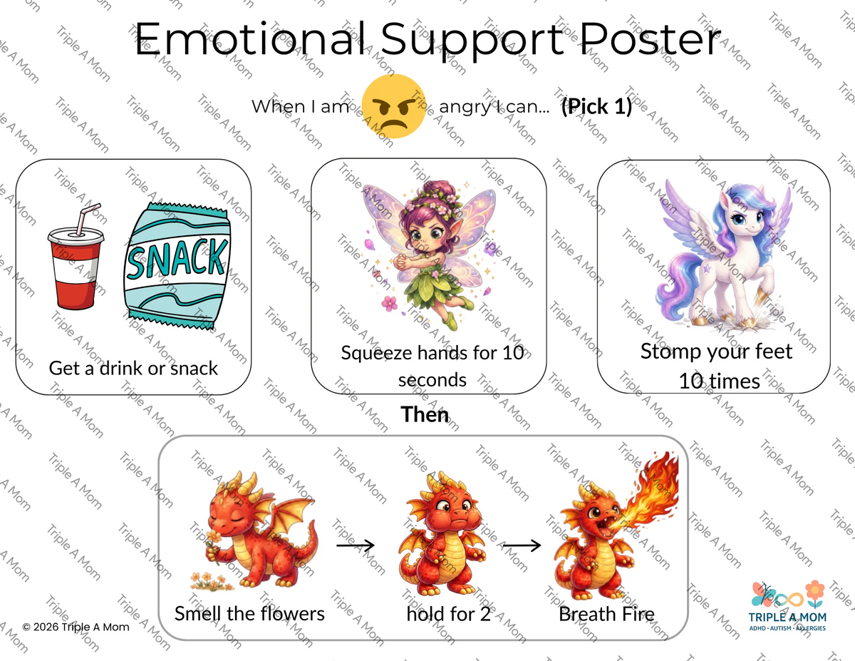 Emotional Support poster for anger with calming strategies (fairy version)