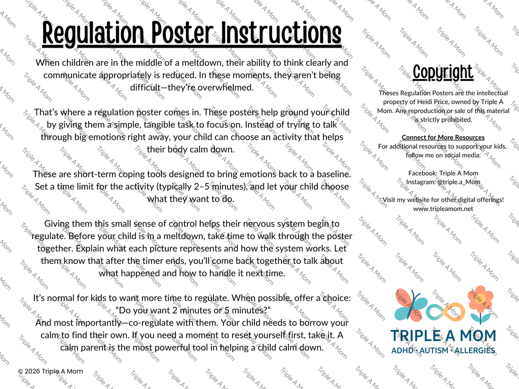 Regulation Poster with calming and regulation strategies (preview 1 of 4)