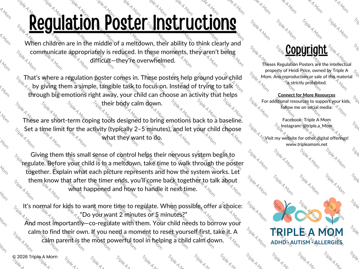 Regulation Poster with calming and regulation strategies (preview 1 of 4)