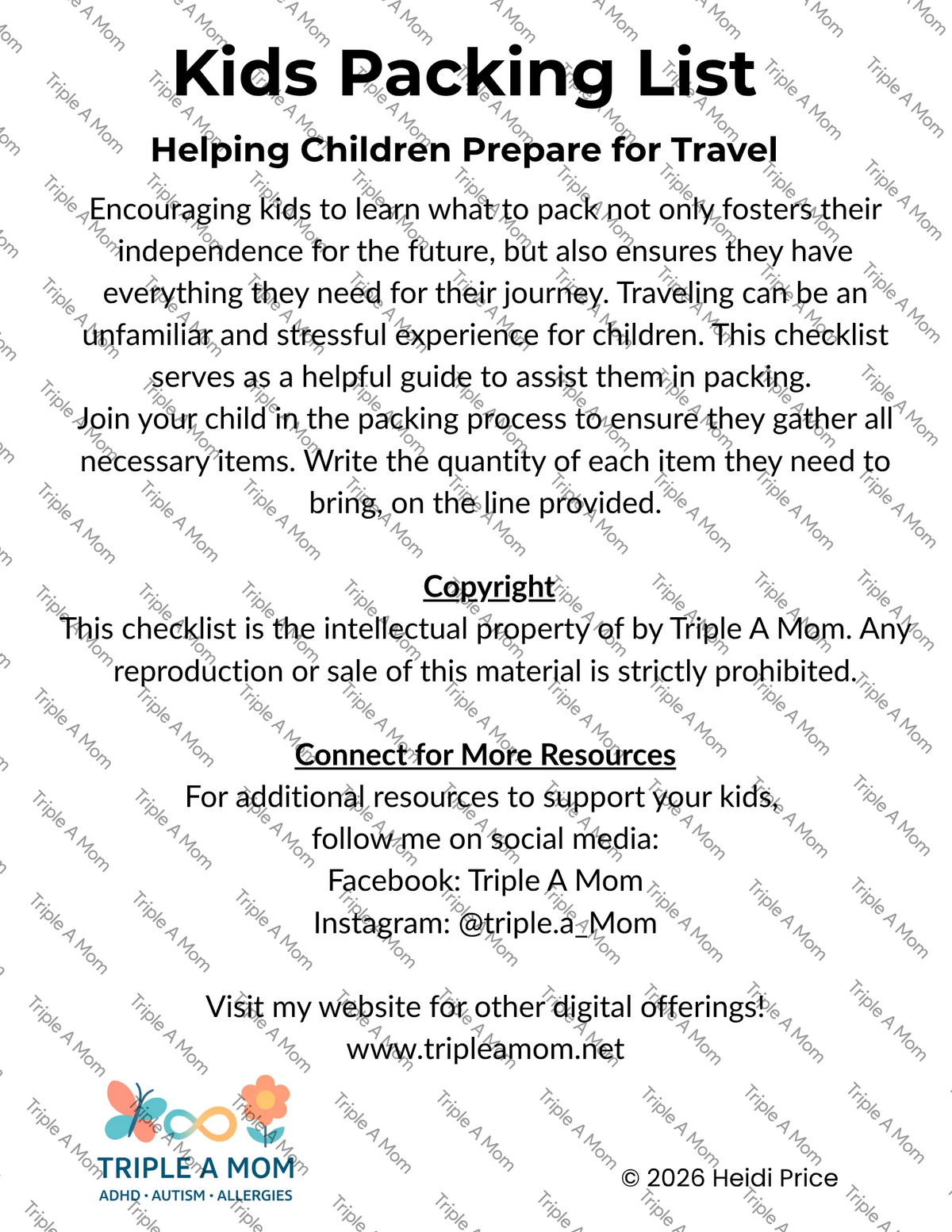 Kids Packing Checklist with picture steps (preview 1 of 2)