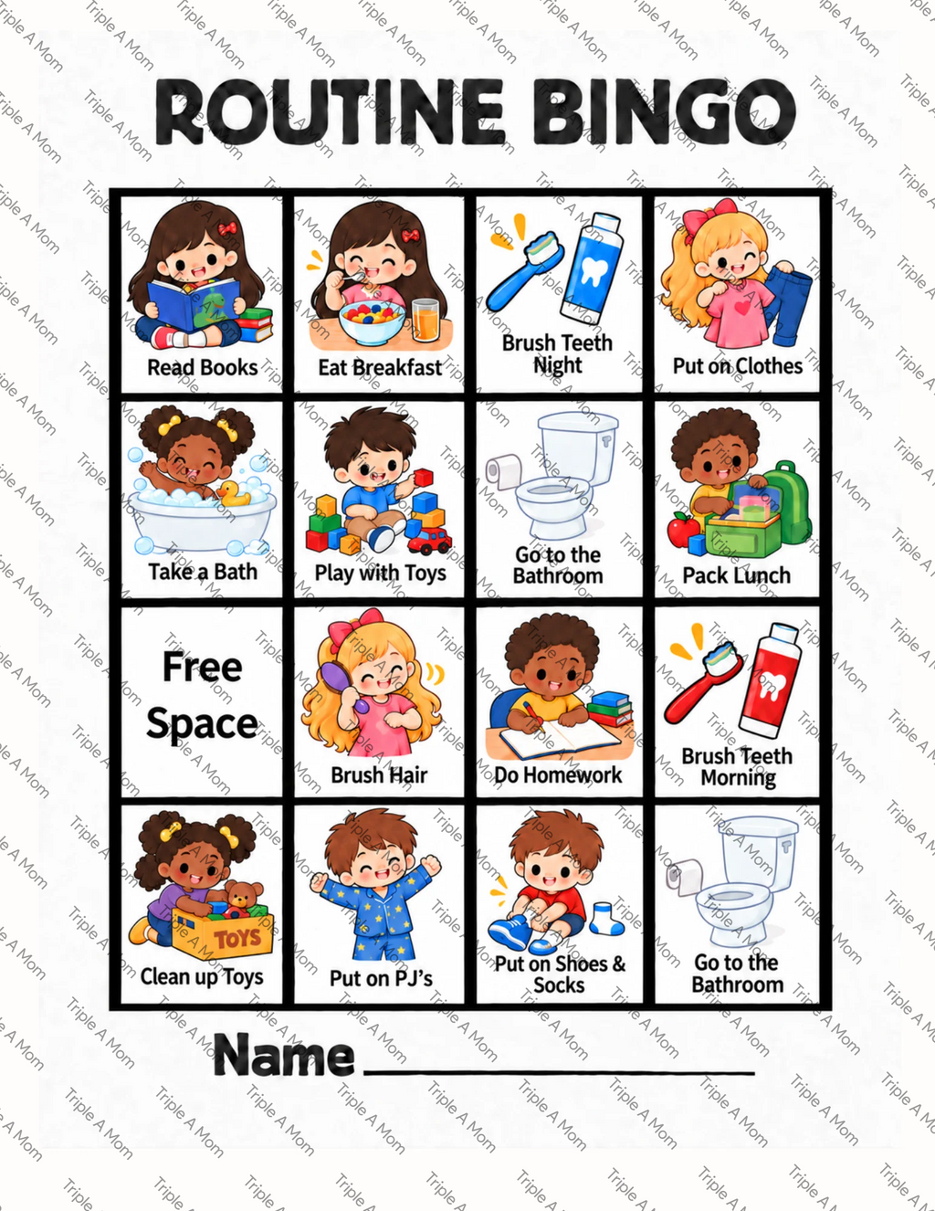 Kids Routine Bingo printable morning and evening routine game (preview 1 of 4)