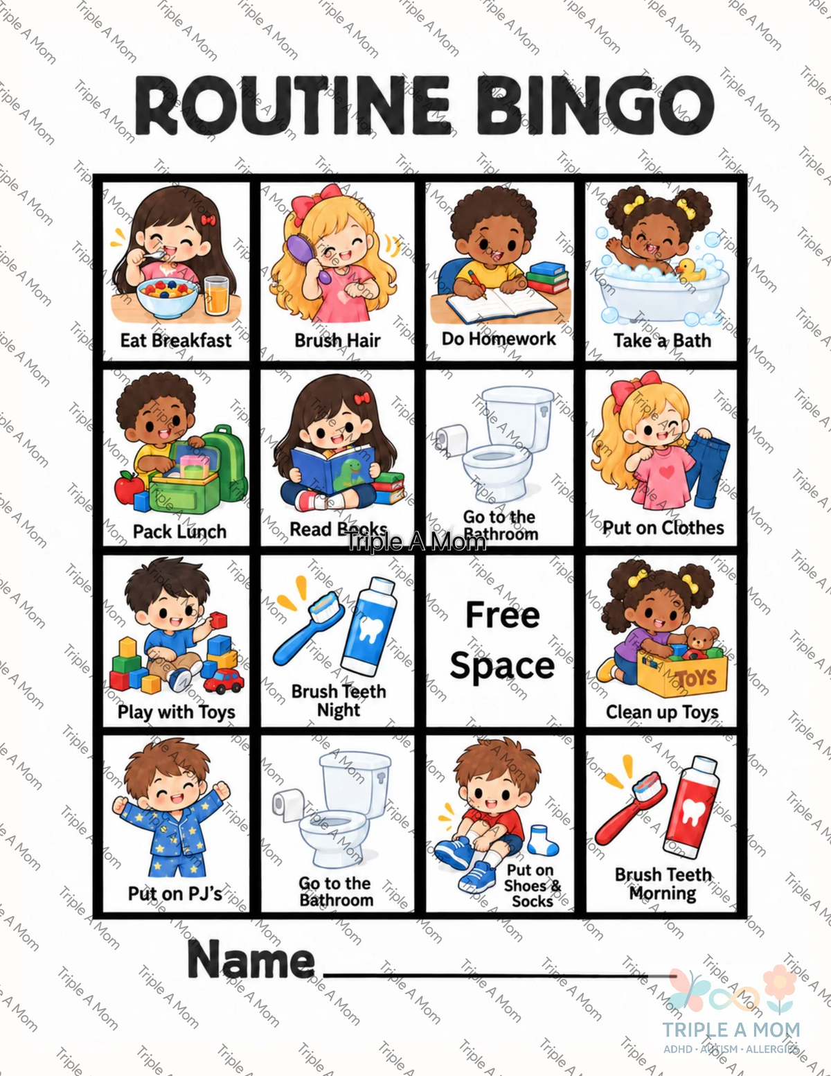 Kids Routine Bingo printable morning and evening routine game (preview 2 of 4)
