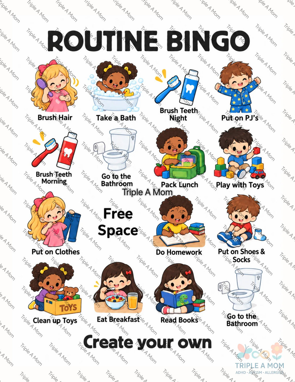 Kids Routine Bingo printable morning and evening routine game (preview 3 of 4)