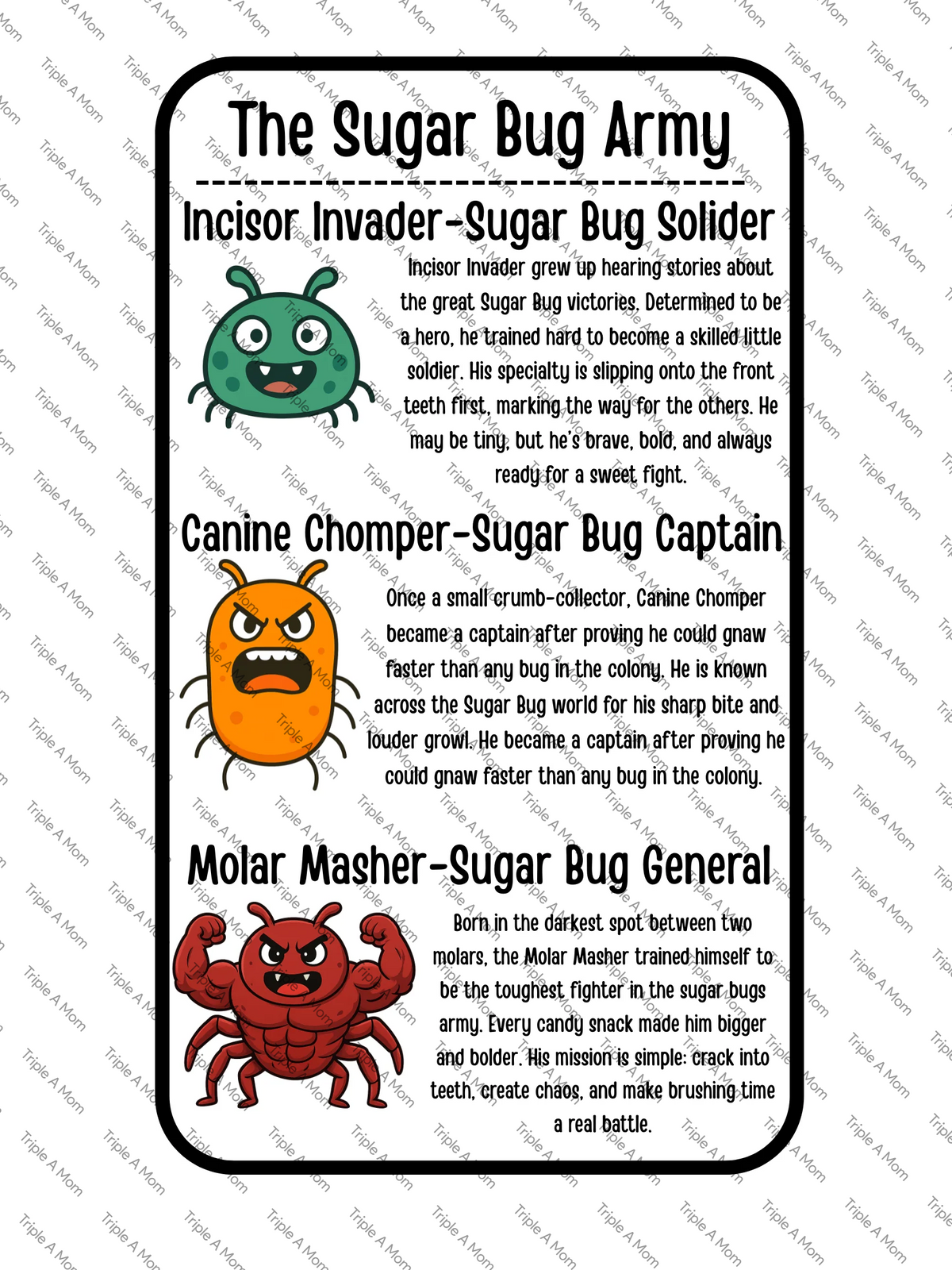Battle of the Sugar Bugs printable toothbrushing card game for kids (preview 2 of 6)