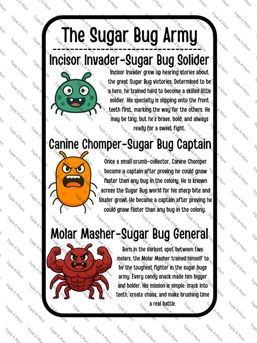 Battle of the Sugar Bugs printable toothbrushing card game for kids (preview 2 of 6)