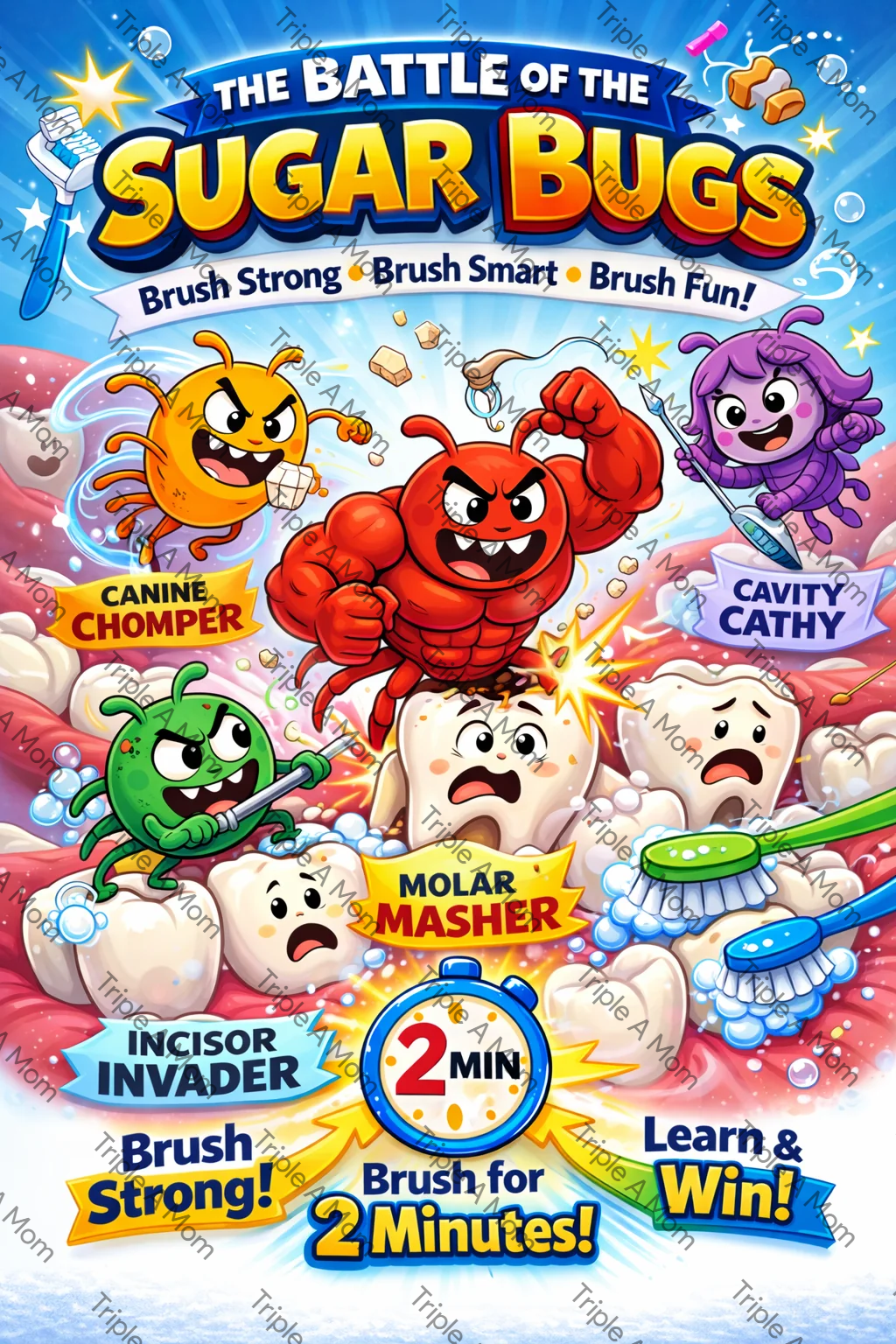 Battle of the Sugar Bugs printable toothbrushing card game for kids (preview 1 of 6)