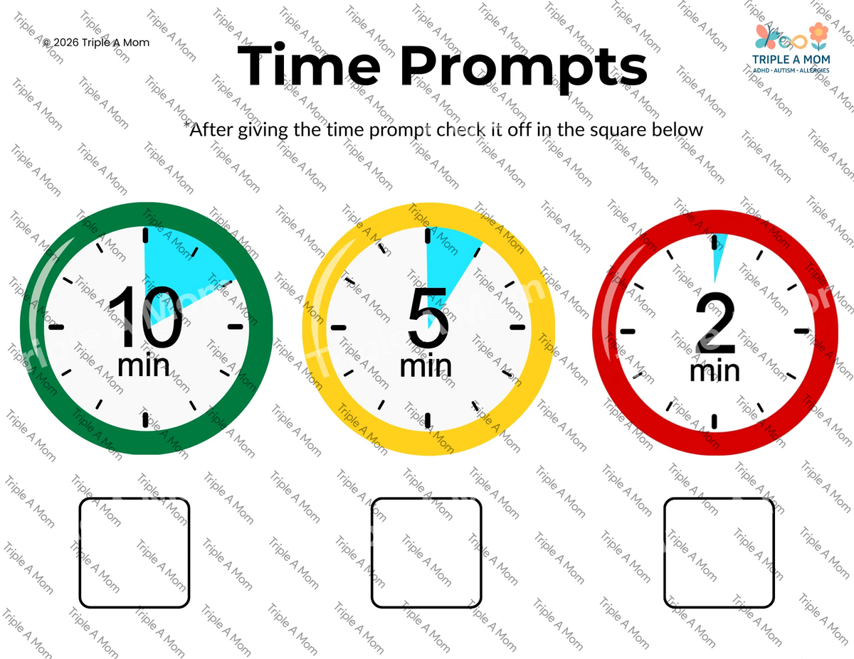 Time Prompts visual counting down 10, 5, 2, and 0 minutes